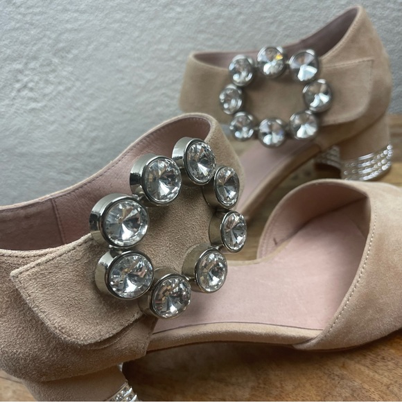 Jeffrey Campbell l 6.5 Boleyn Suede Rhinestone Jewel Buckle Block Heeled Sandals - Picture 2 of 8